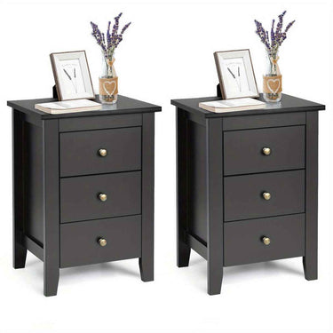 2x Bedside Tables Wood Side Table Nightstand Storage Cabinet w/3 Drawers Bedroom Living Black